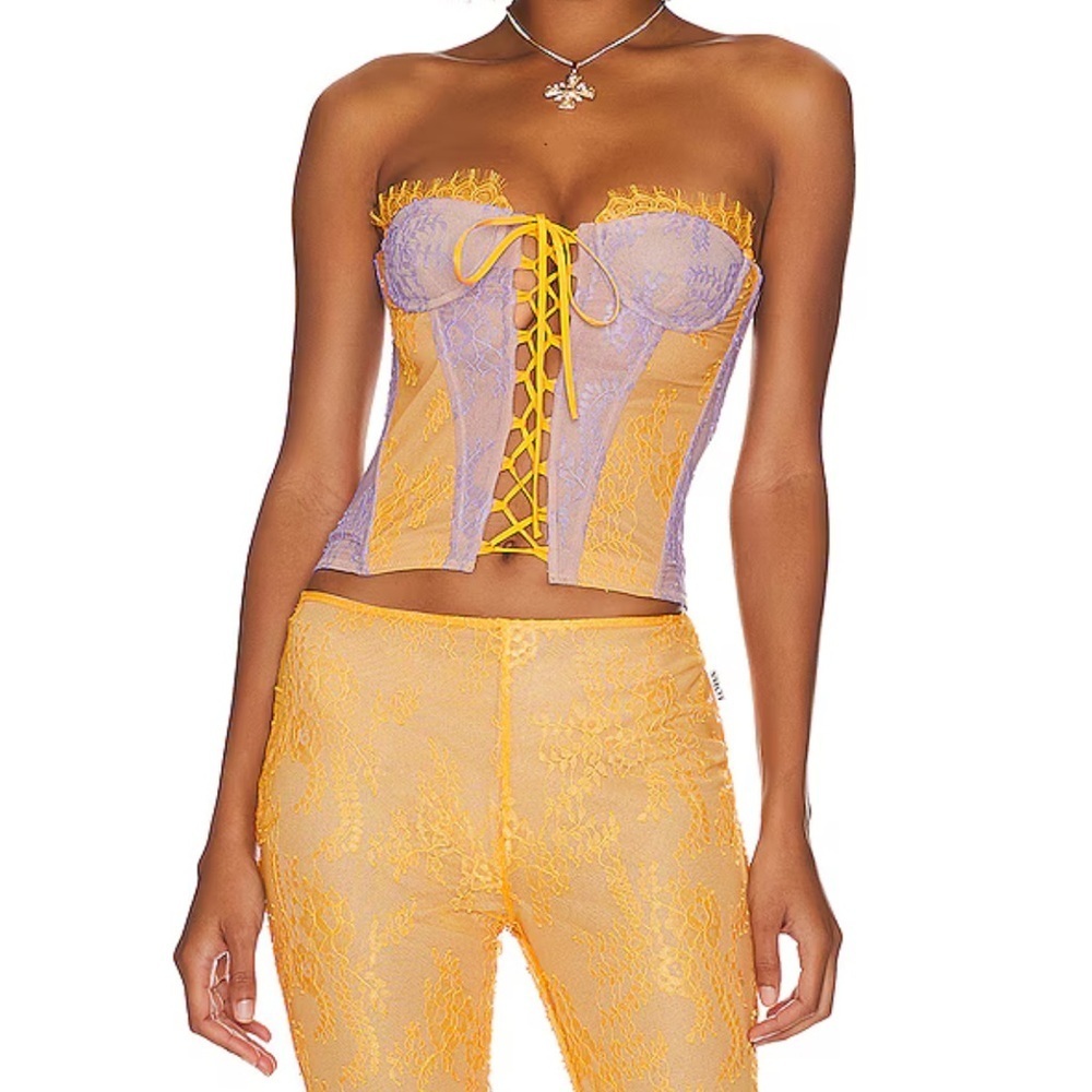 Loba carmen Corset Top pants set lilac Orange flares lace outfit 2 pc Revolve S - Picture 2 of 16